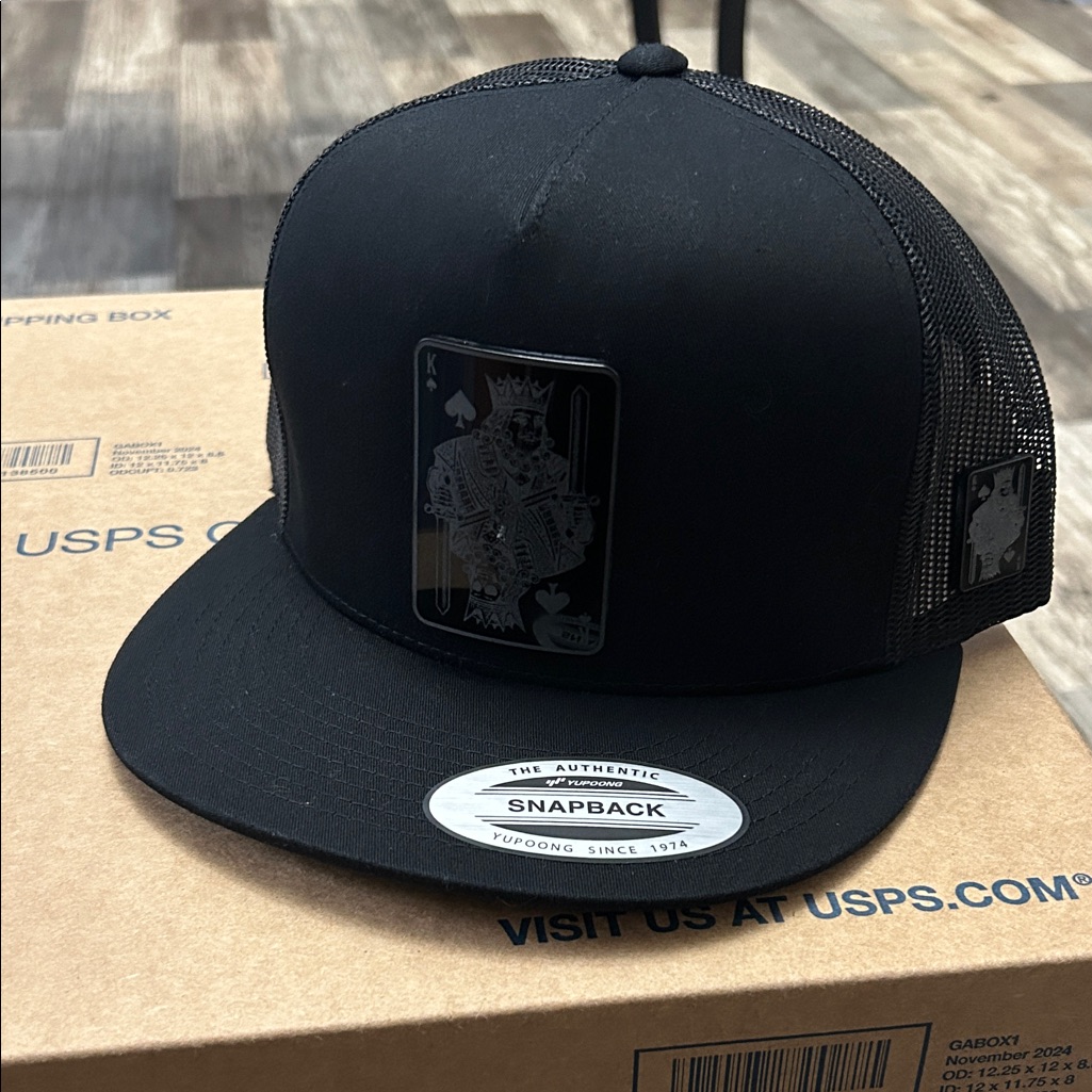 Black Snapback Hat With King Of Spades Design